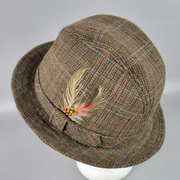 Scala Mens Classics Fedora Hats Wool Tweed Pheasant Feather Brown Size Medium - Picture 5 of 10